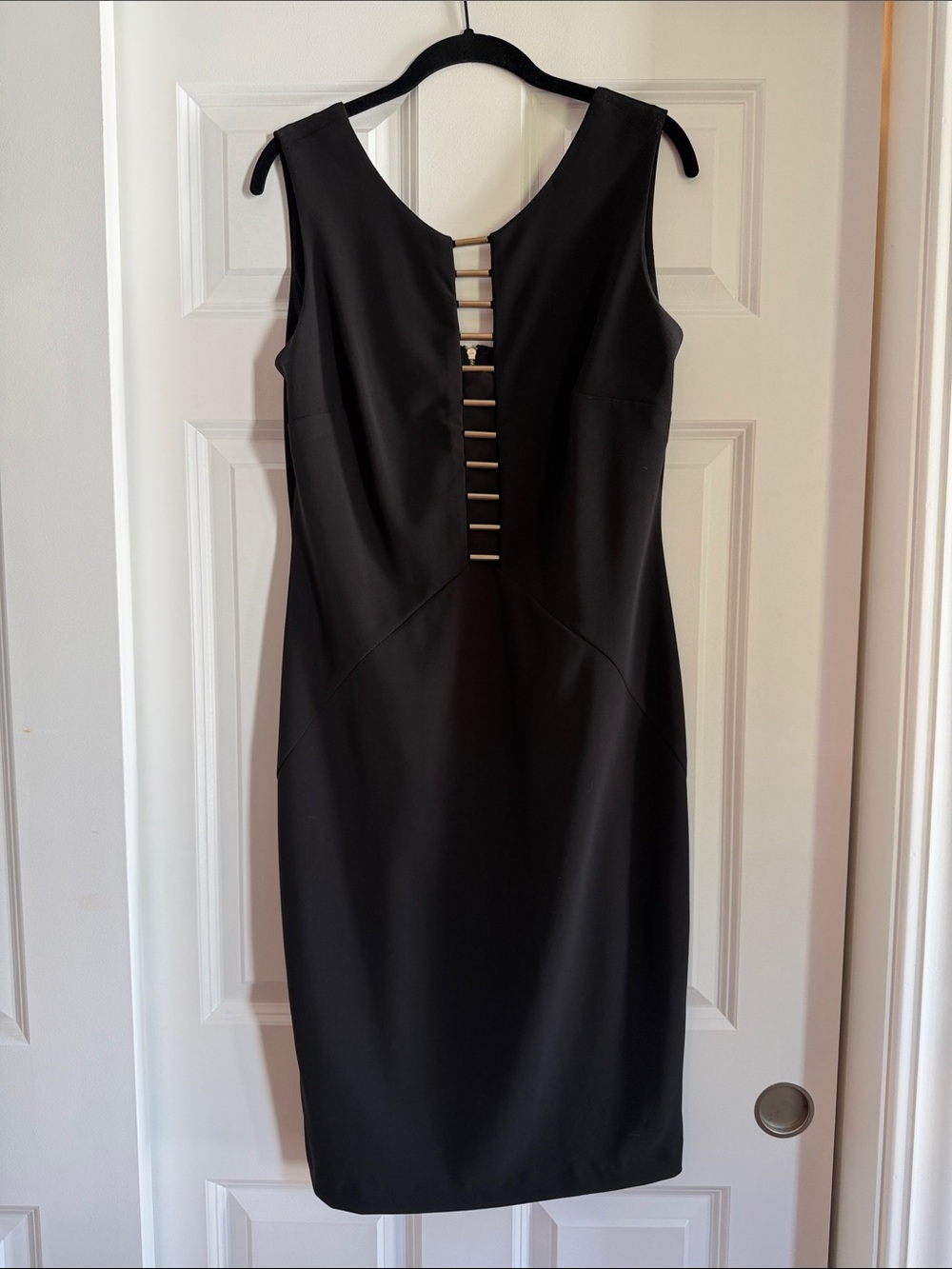 Black Sheath Dress with Ladder Front Detail - Women